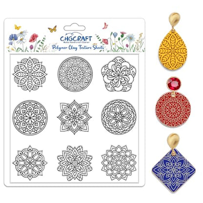 CHGCRAFT Bohemian Round Pattern Polymer Clay Texture Sheets Mandala Pattern Silicone Texture Stamp Single Image Modeling Pattern Pad for Jewelry and Clay Earrings Tools, 5.5x5.5 inch - style: Bohemian