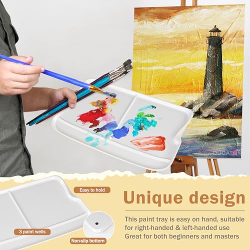 DUGATO Rectangular Plastic Paint Palette, 2-Pack Mixing Tray, 13.8 x 9 in | 3 Large Mixing Wells, Lightweight Plastic Tray, Easy to Clean, Works with Acrylic, Oil, Watercolor & Gouache - color: Rectangular - 3 Large Wells