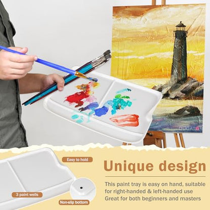 DUGATO Rectangular Plastic Paint Palette, 2-Pack Mixing Tray, 13.8 x 9 in | 3 Large Mixing Wells, Lightweight Plastic Tray, Easy to Clean, Works with Acrylic, Oil, Watercolor & Gouache - color: Rectangular - 3 Large Wells