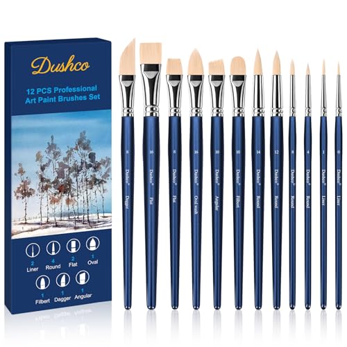 Artist Paint Brushes Set, 12PCS Watercolor Brushes Professional, Water Color Brushes - Round Flat, Liner Filbert Angular Oval Wash & Dagger for Acrylics Ink Watercolor Gouache Oil Tempera (Royal Blue) - color: Royal Blue