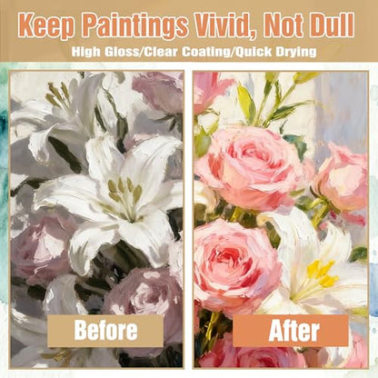 1050ML Large Gloss Acrylic Varnish with Pump, High Gloss Clear Sealer for Acrylic Paintings, Quick-Dry Water-Based Non-Toxic, UV & Yellowing Protection, Multi-Surface with Bonus Brush - size: 1050 ml