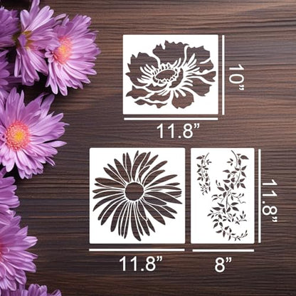 Large Flower Stencils for Walls 11.8inch Hummingbird Dragonfly Stencil Reusable Daisy Sunflower Tree Vine Stencils for Painting on Wood Fence Wall Furniture Fabrics DIY Decor - style: Nature