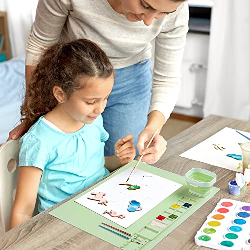 Silicone Painting Mat, Silicone Art Mat with Cup, Silicone Craft Mat with Paint Brush Cleaner Tool, Silicone Artist Mat for Kids Gift Painting Clay DIY Creations, Christmas Gift (Green) - color: Green