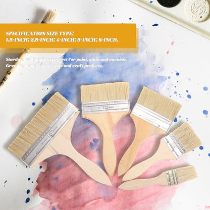TEHAUX 5pcs Wood Handle Paint Brush Set Thick Bristles Painting Tools for Oil Watercolor Gouache Art Supplies Suitable for Home Improvement and Artistic Use