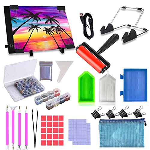 LIRUNQIU 59 Pcs Diamond Painting A4 LED Light Pad Kit | 5D Diamond Painting Accessories, Full Drill for Adults and Kids, Includes Storage Case, Pens, Stand, Pad Board, Tool Kit - size: A4 Led Pad with Tools
