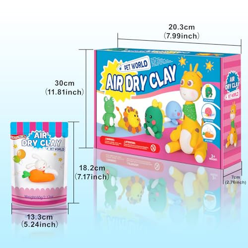 ifergoo Air Dry Clay for Kids - Animal Modeling Clay Kit, 6 Animal Designs with Sculpting Tools & Tutorials, Ultra Light & Soft, Arts & Crafts DIY Creative Toys, Gifts for Age 3-12 Girls & Boys - color: Animal Modeling Clay Kit
