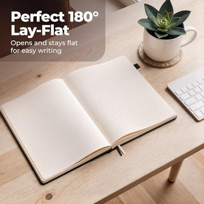 Thick Lined Journal Notebook 8.5x11" with Big A4 Hardcover Leather - Black - 300 Pages College Ruled Large with Sticky Tabs, Pockets, & Pen Loop for Writing and Journaling - Hard Cover Fancy Notebook - color: Black, size: A4 300 Pages