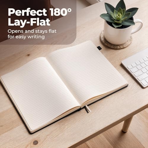 Classic Lined Journal Notebook 8.5x11" A4 Hardcover Leather - Black - 200 Pages College Ruled Large with Sticky Tabs, Pockets, and Pen Loop for Writing and Journaling - Big Hardback Men and Women - color: Black, size: A4 200 Pages