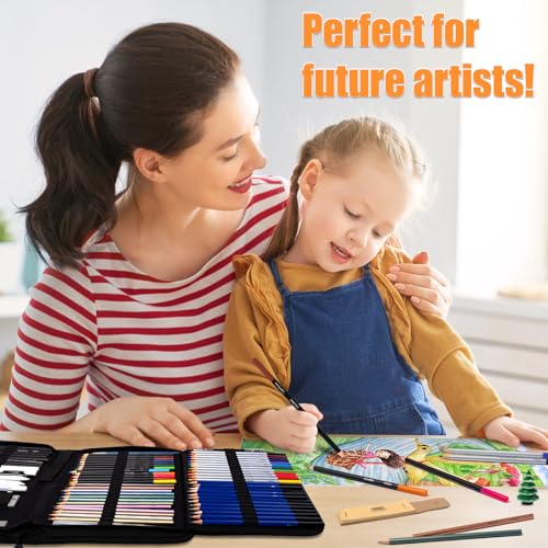 Drawdart Art Supplies Drawing Pencils Set - 76 Pack Pro Sketching Kit with Sketchbook & Watercolor Pad, Includes Graphite, Charcoal, Watercolor & Metallic Pencils for Kids, Teens, Adults