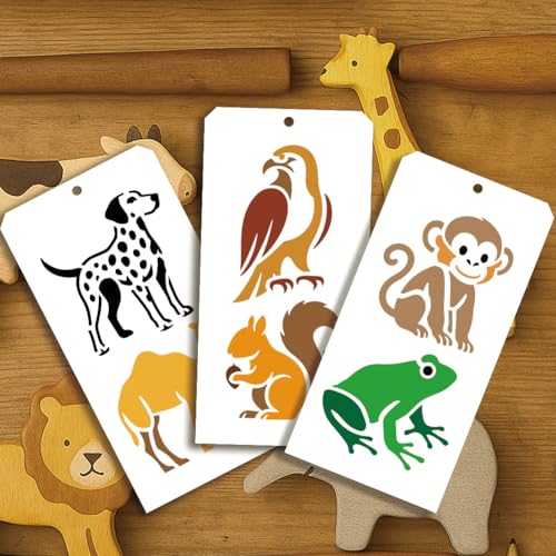 12 Pcs Animal Stencils for Painting, 31 Styles Cute Animal Painting Stencils Reusable Plastic Drawing Templates for Scrapbooking DIY Art Craft - style: Animal