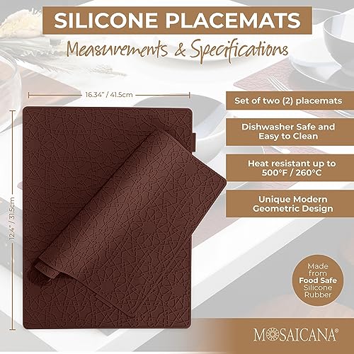 Modern Silicone Placemat Set of 2- Table Protector for Dining Room Table, Kitchen, Craft Mat- Non-Toxic, Anti-Slip, Dishwasher Safe, BPA Free, Heat Resistant - (Maroon) - color: Red