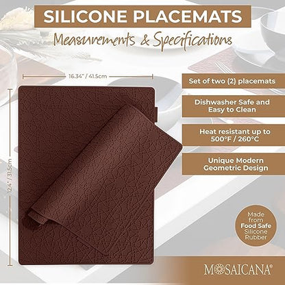 Modern Silicone Placemat Set of 2- Table Protector for Dining Room Table, Kitchen, Craft Mat- Non-Toxic, Anti-Slip, Dishwasher Safe, BPA Free, Heat Resistant - (Maroon) - color: Red