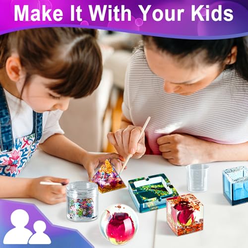 Puduo Epoxy Resin Kit for Beginners 22OZ, Resin Kit with Molds, Epoxy Resin Kit wiht Dried Flowers, Measuring Cups and Resins Supplies, Easy to Mix 1:1 Ratio