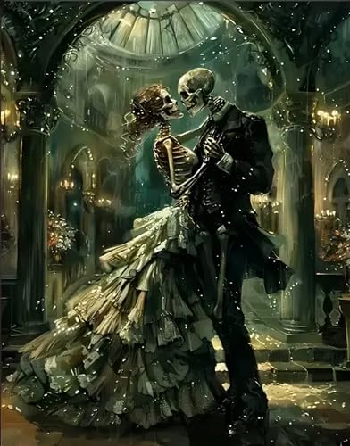 askkqtx Skull Paint by Numbers Kit for Adults, DIY Romantic Skeleton Lover Paint by Numbers for Beginner, Watercolor Oil Painting by Number on Canvas for Home Decor and Gifts 16x20 Inch - color: Skull - MT21614