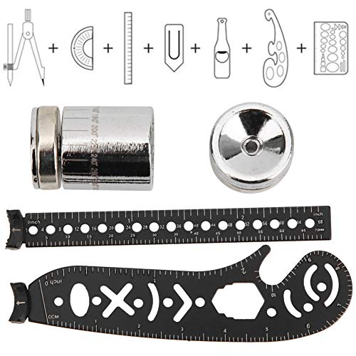 17mm Versatile Drawing Ruler Tool Kit, Iron Multifunctional Drawing Ruler, Innovative Magnetic Compass Rulers for Designers, Artists, Periodical Enthusiasts, Black