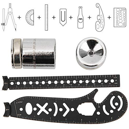 17mm Versatile Drawing Ruler Tool Kit, Iron Multifunctional Drawing Ruler, Innovative Magnetic Compass Rulers for Designers, Artists, Periodical Enthusiasts, Black