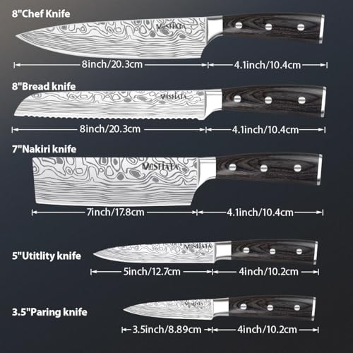 MOSFiATA 5 PCS Chef Knife Set, Kitchen Knife Set with Sharpener Rod | German High Carbon Stainless Steel ， 5PCS Blade Guard，Gift Box - style: 5pcs knife set