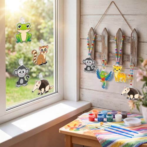 WinnerWhy 30 Sets VBS Rainforest Animal Suncatcher Craft Kit, DIY Jungle Sun Catchers Bulk Paint Your Own Window Art Ornaments for Adult Home Birthday Activity Party Decor - style: Rainforest