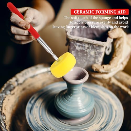 Telescoping Pottery Sponge Ceramic Shaping Tool with 1 Replacement Sponges, Ideal for Easy Cleaning and Removing Excess Water from Tall or Wide Pottery, Extends to 39 Inches Long
