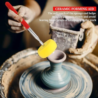 Telescoping Pottery Sponge Ceramic Shaping Tool with 1 Replacement Sponges, Ideal for Easy Cleaning and Removing Excess Water from Tall or Wide Pottery, Extends to 39 Inches Long