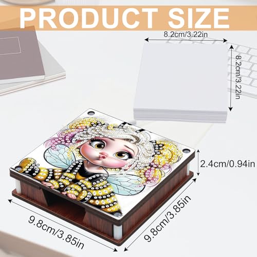 JISHSHAY 2 PCS Diamond Art Note Box Fairy Diamond Painting Note Pad Holder Elf Gem Painting Bee Gem Art Memo Boxes Mosaic Kits for Adults Embroidery Kit Memo Pad Holder, Contains 120 Sheets of Paper - color: Elf 3