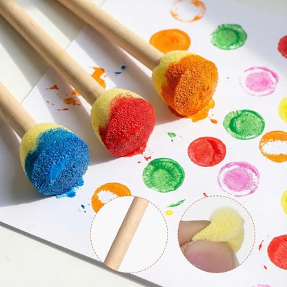 200 Pcs Round Sponges Foam Brush Set, 0.6 Inch Paint Sponge Daubers with Wooden Handle Foam Stencil Brush Painting Tools for Painting Crafts