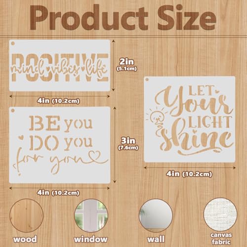 20 PCS Artistic Word Stencils, 4 Inch Inspirational Word Reusable Plastic Paint Templates, Quote Phrase Sayings Stencils Set for Painting on Wood Wall Canvas Fabric Paper Home Sign Furniture Canvas - color: I