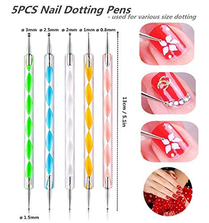 FULINJOY 20PCS Nail Art Design Tools, 15PCS Painting Brushes Set with 5PCS Dotting Pens - color: 20pcs - pink