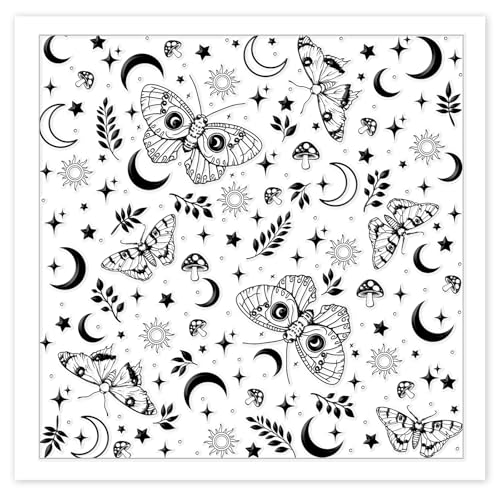 CHGCRAFT Moth Divination Pattern Polymer Clay Texture Sheet Moon Leaves and Stars Silicone Clay Texture Mat for Polymer Clay Making Earrings Jewelry DIY Crafts 5.5 × 5.5 in - style: Moth Divination