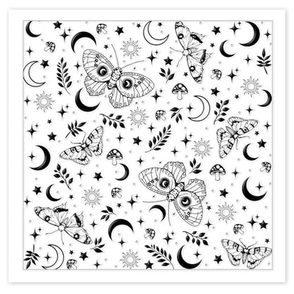 CHGCRAFT Moth Divination Pattern Polymer Clay Texture Sheet Moon Leaves and Stars Silicone Clay Texture Mat for Polymer Clay Making Earrings Jewelry DIY Crafts 5.5 × 5.5 in - style: Moth Divination