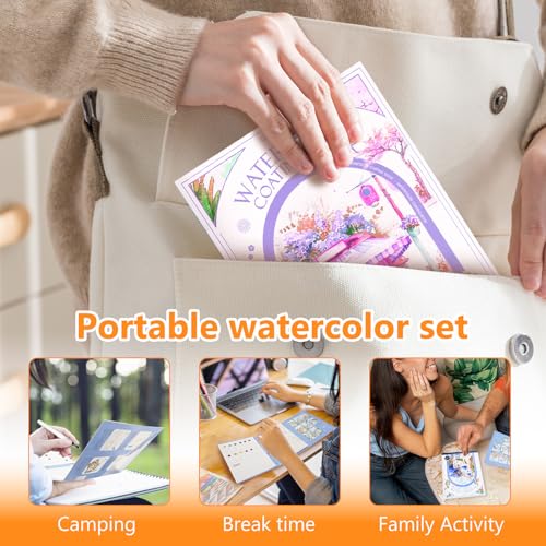 Mulyric 2-Pack Watercolor Painting Books for Adults & Beginners - All-in-One Creative Stress Relief Art Kit with 3-Fold Pad, 32 Pre-Printed Pages, 24 Colors & 2 Brushes (European + Serene Scenery) - color: European + Serene Scenery