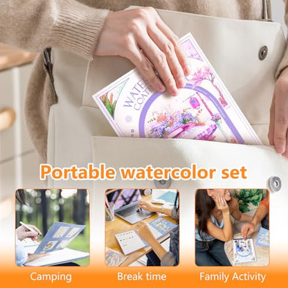 Mulyric 2-Pack Watercolor Painting Books for Adults & Beginners - All-in-One Creative Stress Relief Art Kit with 3-Fold Pad, 32 Pre-Printed Pages, 24 Colors & 2 Brushes (European + Serene Scenery) - color: European + Serene Scenery