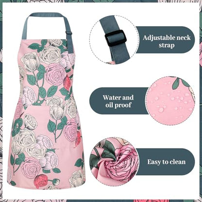 3 Pack Floral Aprons for Women with 2 Pockets, Mother's Day Women Apron Waterproof Adjustable Cooking Aprons for Kitchen, Gardening, Baking, Salon Apron Gift for Mom Wife Sister Grandma