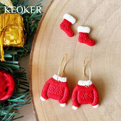Keoker Polymer Clay Texture Sheet Christmas, Christmas Clay Texture Mat for Making Earrings Jewerly, Christmas Polymer Clay Earrings Tools (Style 2) - color: Style 2
