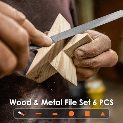 6-Piece Metal Needle File Set - Hardened Alloy Steel Includes Flat, Warding, Square, Triangular, Round, and Half-Round Files - color: Black-6pcs