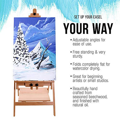 U.S. Art Supply Large Adjustable H-Frame Multi-Purpose Studio Artist Easel - 88" High, Holds 59" Canvas - Sturdy Wooden Floor Painting Holder, Display Stand, Designed as Painting Easel for Adults