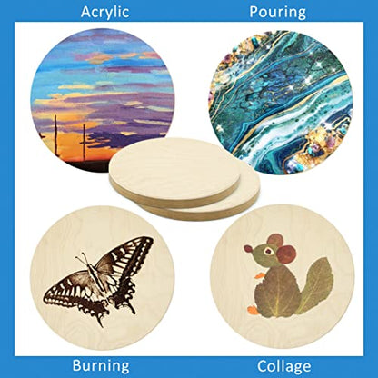 Falling in Art Unfinished Round Birch Wood Panels Kit for Painting, Wooden Canvas 2 Pack of 6 Studio 3/4" Deep, Cradle Boards for Pouring, Art, Crafts, Burning and More - size: 6' round 2 Pack