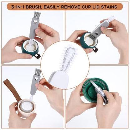 4Pcs 3 in 1 Cup Lid Cleaning Brush, Crevice Cleaning Brush Set Mini Multi-Functional Clean Brushes Portable Cup Lid Cleaner with Brushes Baby Bottle Home Kitchen Crevice Clean Tools