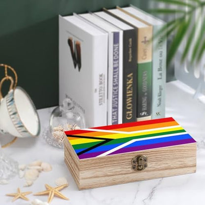 Gay Flag of South Africa Jewelry Box Wooden Rustic Multi-Purpose Organizer with Front Clasp for Jewelry, Crafts, Accessories & Small Items - color: style-1