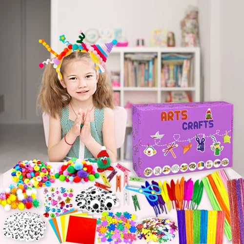 2000 Pcs DIY Arts and Crafts Supplies Kit for Kids - Kids Craft Kits Art Supplies Material Set with Pipe Cleaner All in 1 Crafting Collage Activity for Toddlers Gifts Toys Age 5 6 7 8 9 Year Old Girls - size: 2000+ Pieces