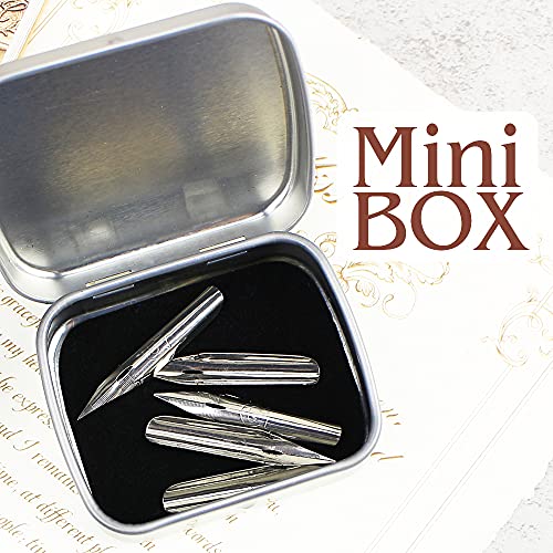 1 Set Dip Pen Wooden English Calligraphy Oblique Nib Holder With Mini Box and 5 Nibs (Round Style Set)