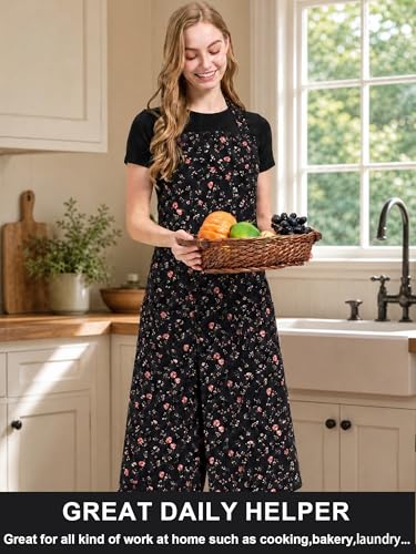 Molaxhome Split Apron with 3 Pockets,Unisex Pottery Apron with Adjustable Strap for Kitchen Ceramics - color: Blackflower