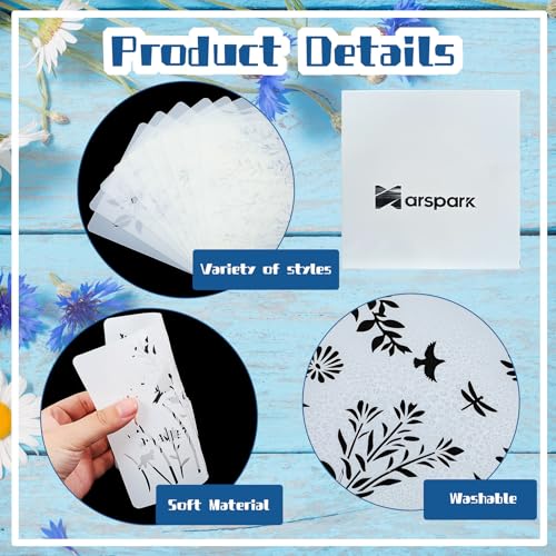 Marspark 20 Pieces Wildflower Stencils for Painting Template Flower Wall Stencils Reusable Spring Templates PET DIY Drawing for Painting on Wood Wall(Rectangular Style) - style: Rectangular Style