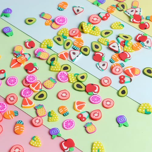 4000Pcs 3D Fruit Nail Art Slices 3D Clay Fruit Nail Rhinestones Kawaii Cartoon Grapes Watermelon Lemon Orange Nail Jewelry Strawberry Nail Gems Nail Supplies for Acrylic Nails DIY Craft Accessories - color: green