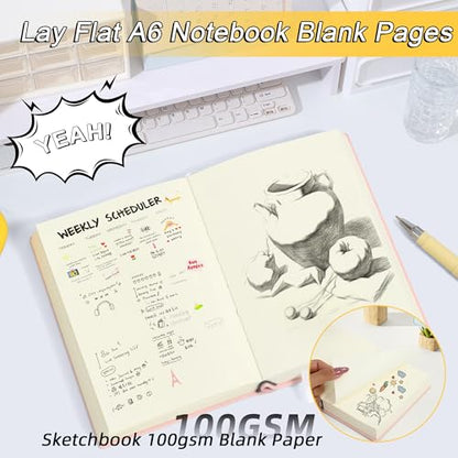Thick Blank Journal Notebook 400 page With Pen Holder 100gsm Thick Blank Paper，A6 Unlined Plain Sketchbook ， Small Soft Leather Unlined Pocket Blank Notebook For Women Drawing Book Memo Writing Sketch Travel Diary 3.9 × 5.5 (No Worries) - color: Yellow-No