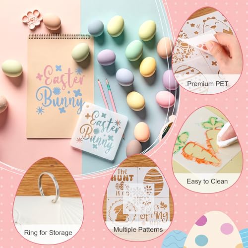 Marspark 72 Pcs Small Stencils for Crafts Reusable 3 Inch Stencils for Painting on Wood DIY Craft Paint Template for Wall Home Decor Card Rock Canvas Drawing Holiday (Bunny Egg) - style: Bunny Egg