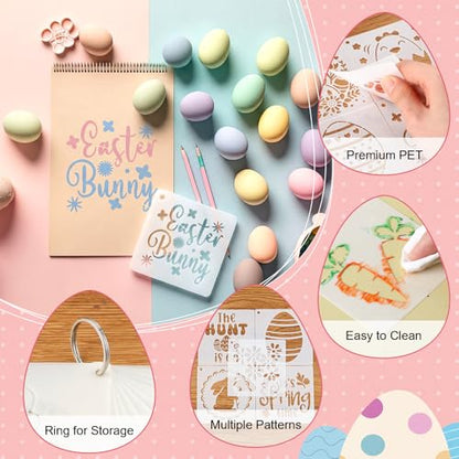 Marspark 72 Pcs Small Stencils for Crafts Reusable 3 Inch Stencils for Painting on Wood DIY Craft Paint Template for Wall Home Decor Card Rock Canvas Drawing Holiday (Bunny Egg) - style: Bunny Egg