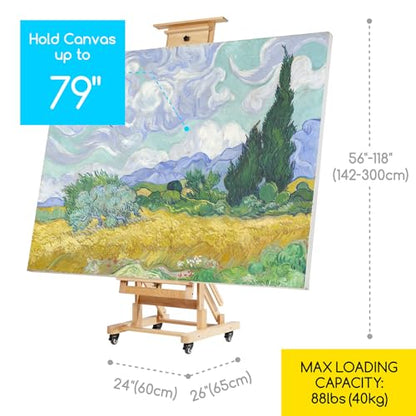 MEEDEN Movable Large H-Frame Painting Easel - Artist Studio Easel - Heavy Duty Art Easel Stand for Adults, Solid Beech Wood Easels, Holds Canvas Art Up to 78.7" High - color: Natural