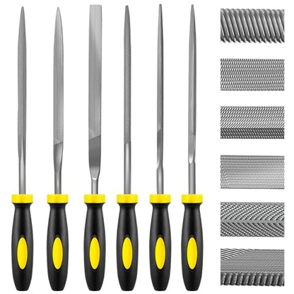 6-Piece Metal Needle File Set - Hardened Alloy Steel Includes Flat, Warding, Square, Triangular, Round, and Half-Round Files - color: Black-6pcs