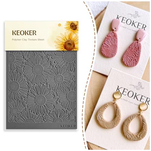 KEOKER Polymer Clay Texture Sheets, Clay Texture Mat for Making Earrings Jewerly, Polymer Clay Earrings Tools (Flower A) - color: Flower A